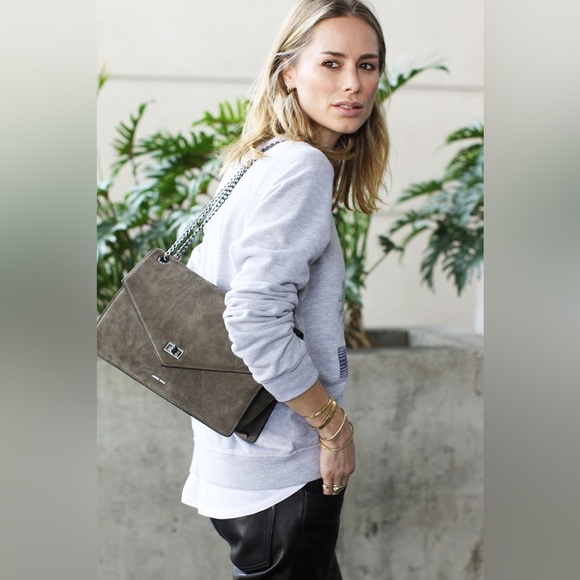 Anine Bing Handbags - Anine Bing Olive Green Suede Chain Strap Crossbody Bag